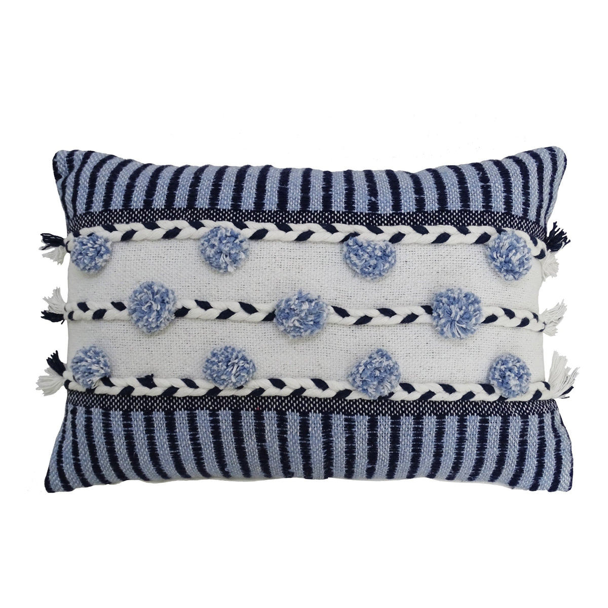 Striped Throw Pillow with Braid and Tassels 14"x20"