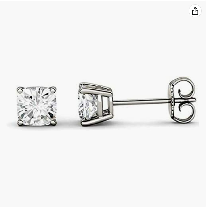 Cushion-Cut Moissanite Earrings in 4.5mm, 0.83 Carats set in14 kt gold for Women