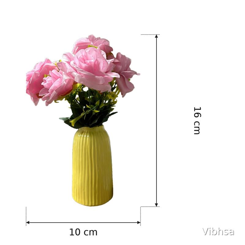 Vibhsa Yellow Ribbed Ceramic Flower Vase
