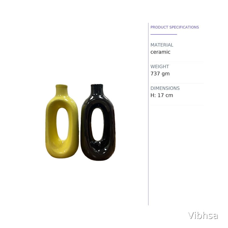 Vibhsa Modern Ceramic Hollow Vase Set of 2 – Yellow & Black