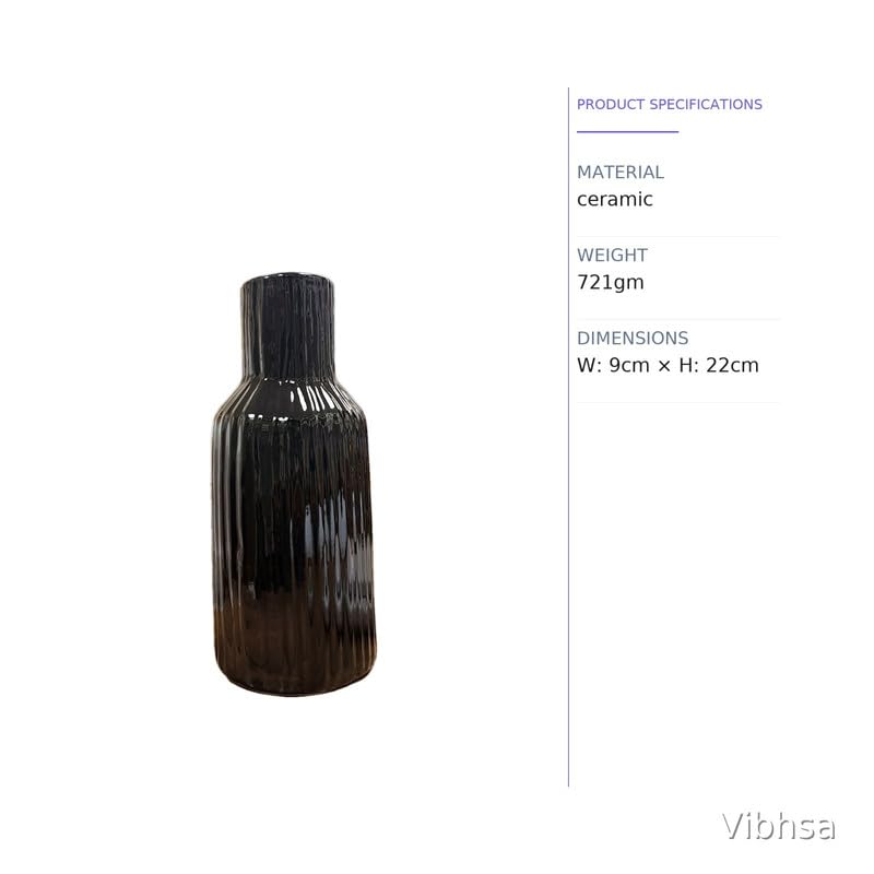 Vibhsa Black Ribbed Ceramic Flower Vase