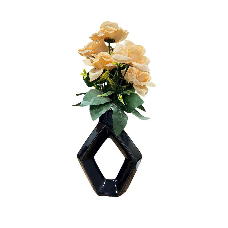 Vibhsa Black Hollow Geometric Ceramic Flower Vase