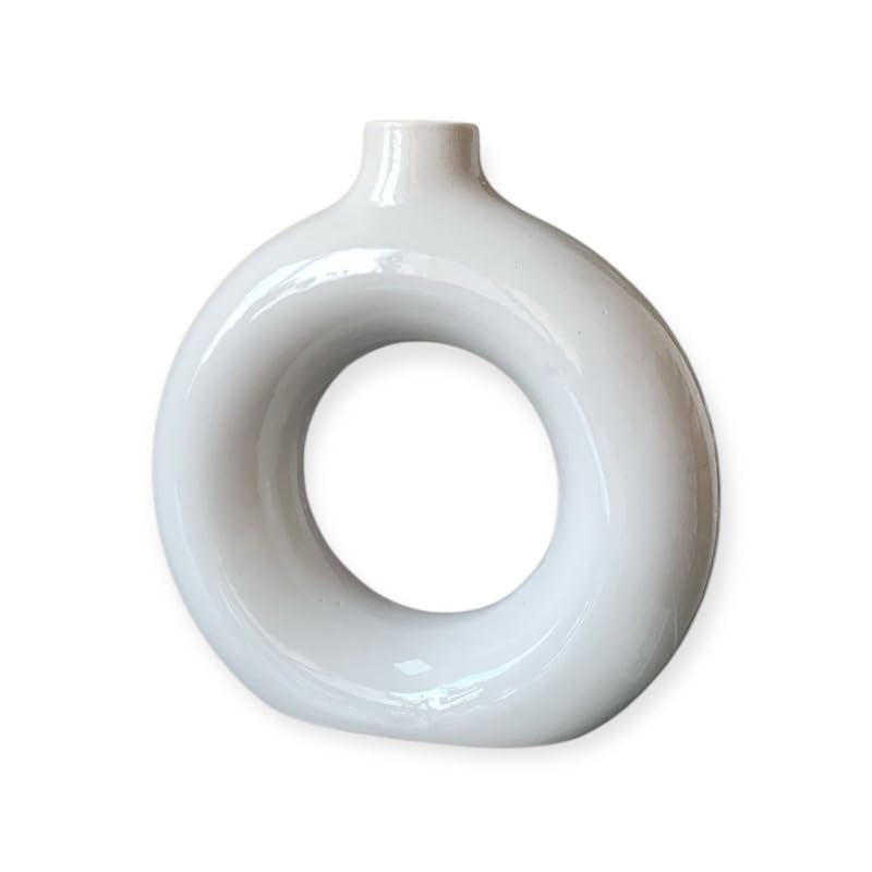 Vibhsa Elegant Ceramic Flower Vase for Home Décor – White