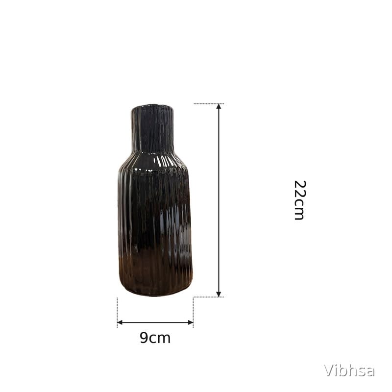 Vibhsa Black Ribbed Ceramic Flower Vase