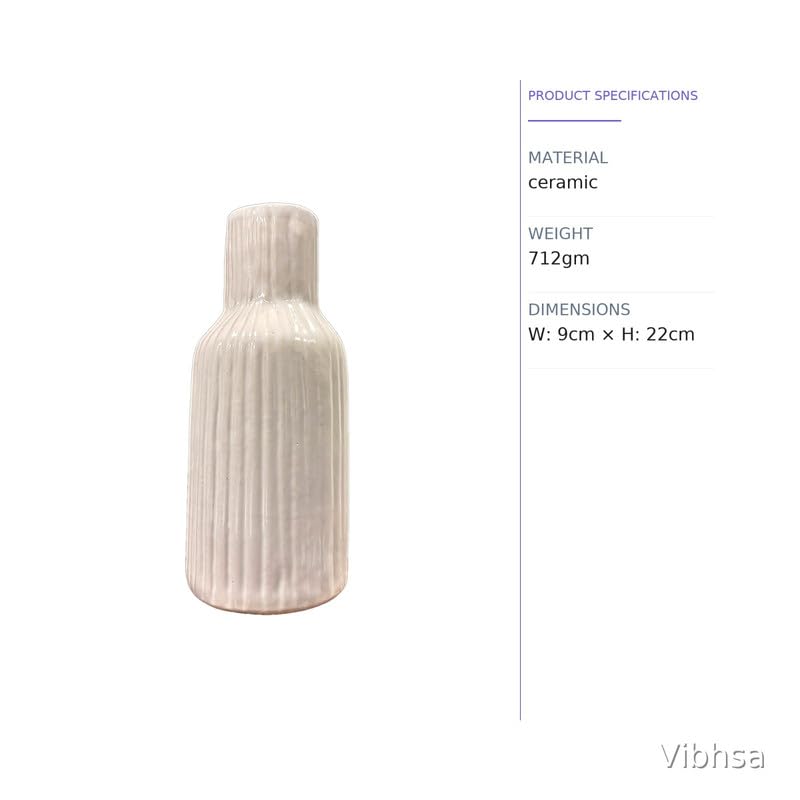 Vibhsa White Ribbed Ceramic Flower Vase