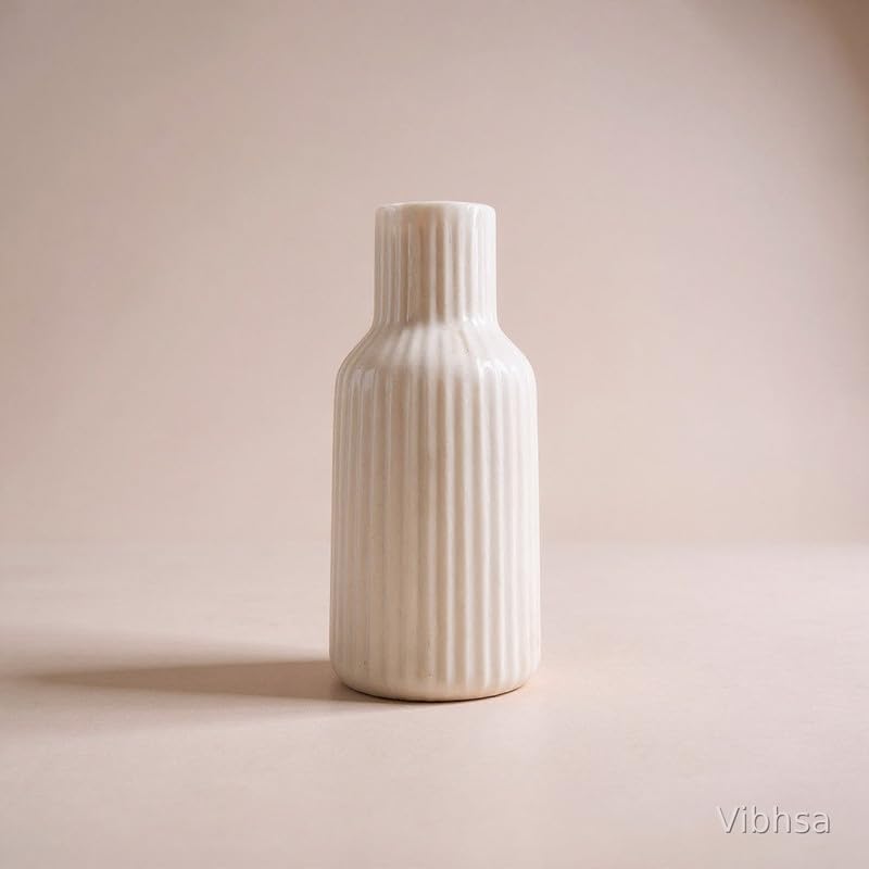 Vibhsa White Ribbed Ceramic Flower Vase