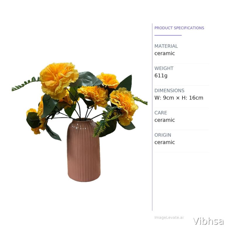 Vibhsa Pink Ribbed Ceramic Flower Vase