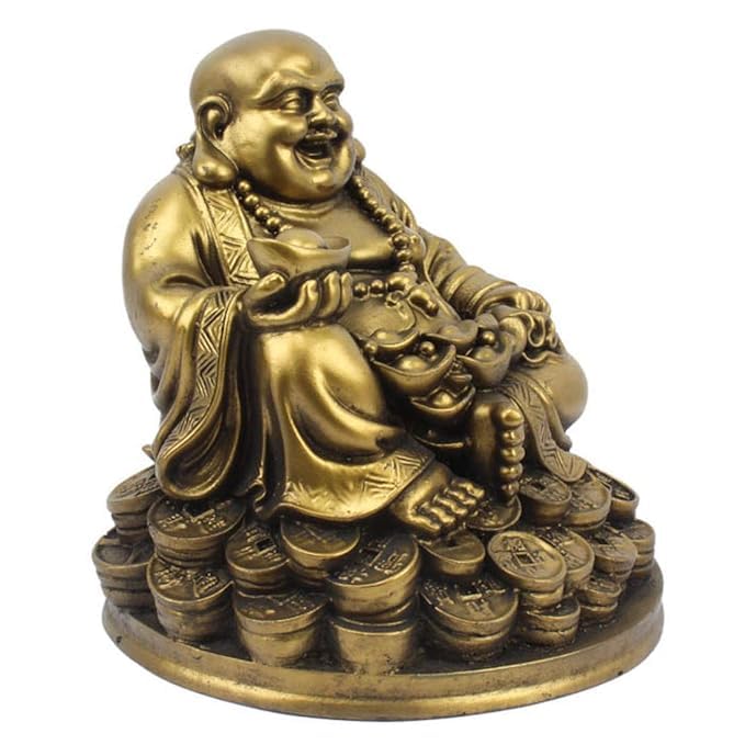 Vibhsa Laughing Buddha on Money Coins – Feng Shui Figurine, Large