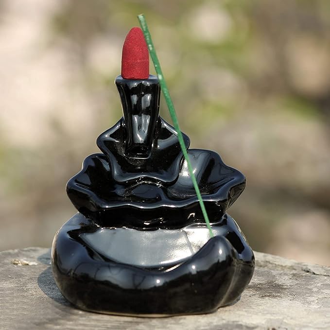 Vibhsa Ceramic Backflow Incense Burner, Black Smoke Fountain Design