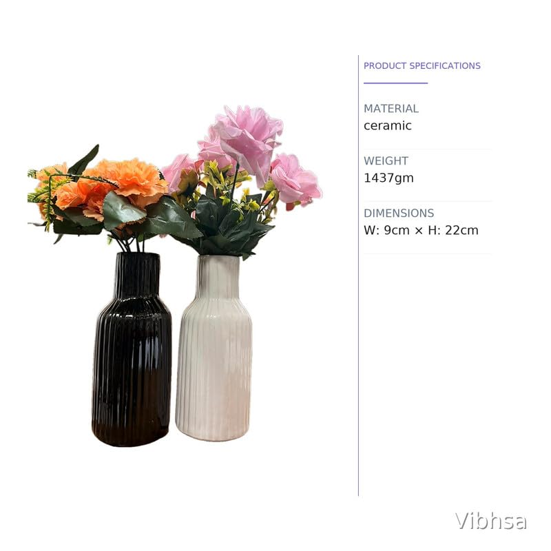 Vibhsa Ribbed Ceramic Vase Set of 2 – Black & White