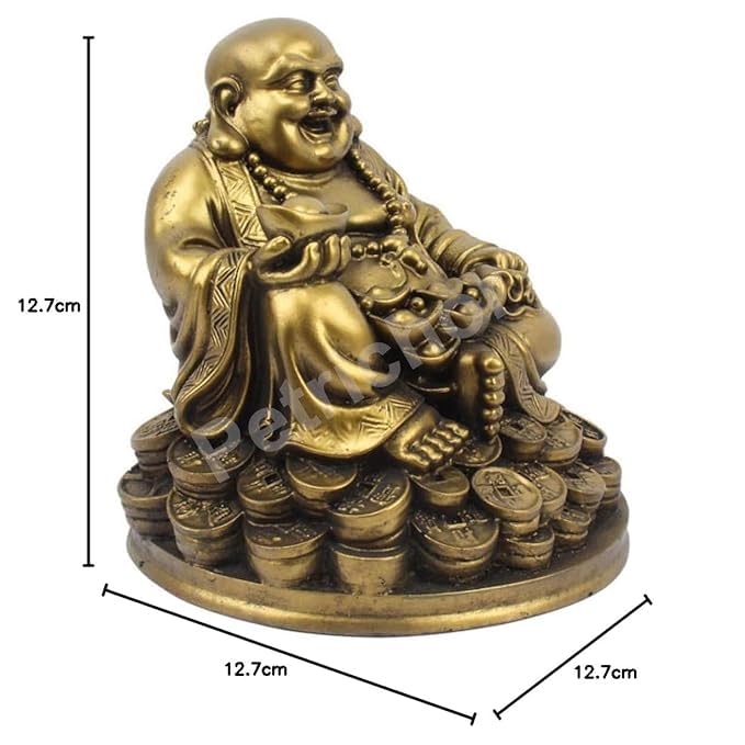 Vibhsa Laughing Buddha on Money Coins – Feng Shui Figurine, Large