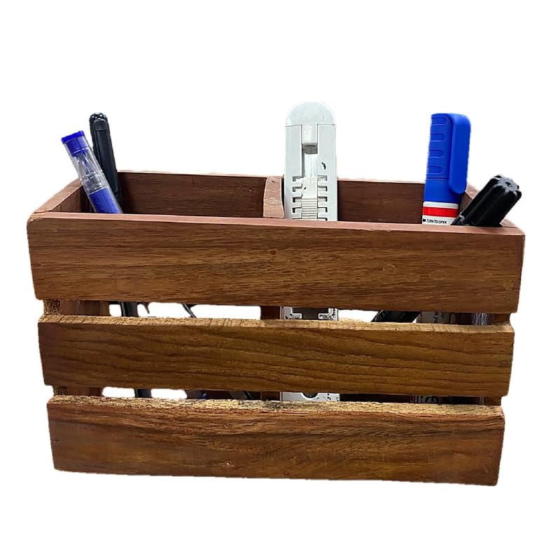 Vibhsa Wooden Desk Organizer Pen Stand with 3 Compartments