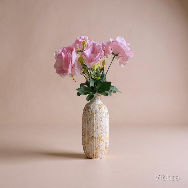 Vibhsa Modern Distressed Ribbed Ceramic Flower Vase