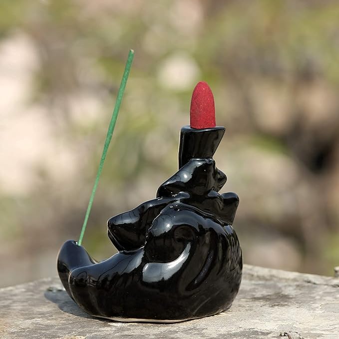 Vibhsa Ceramic Backflow Incense Burner, Black Smoke Fountain Design