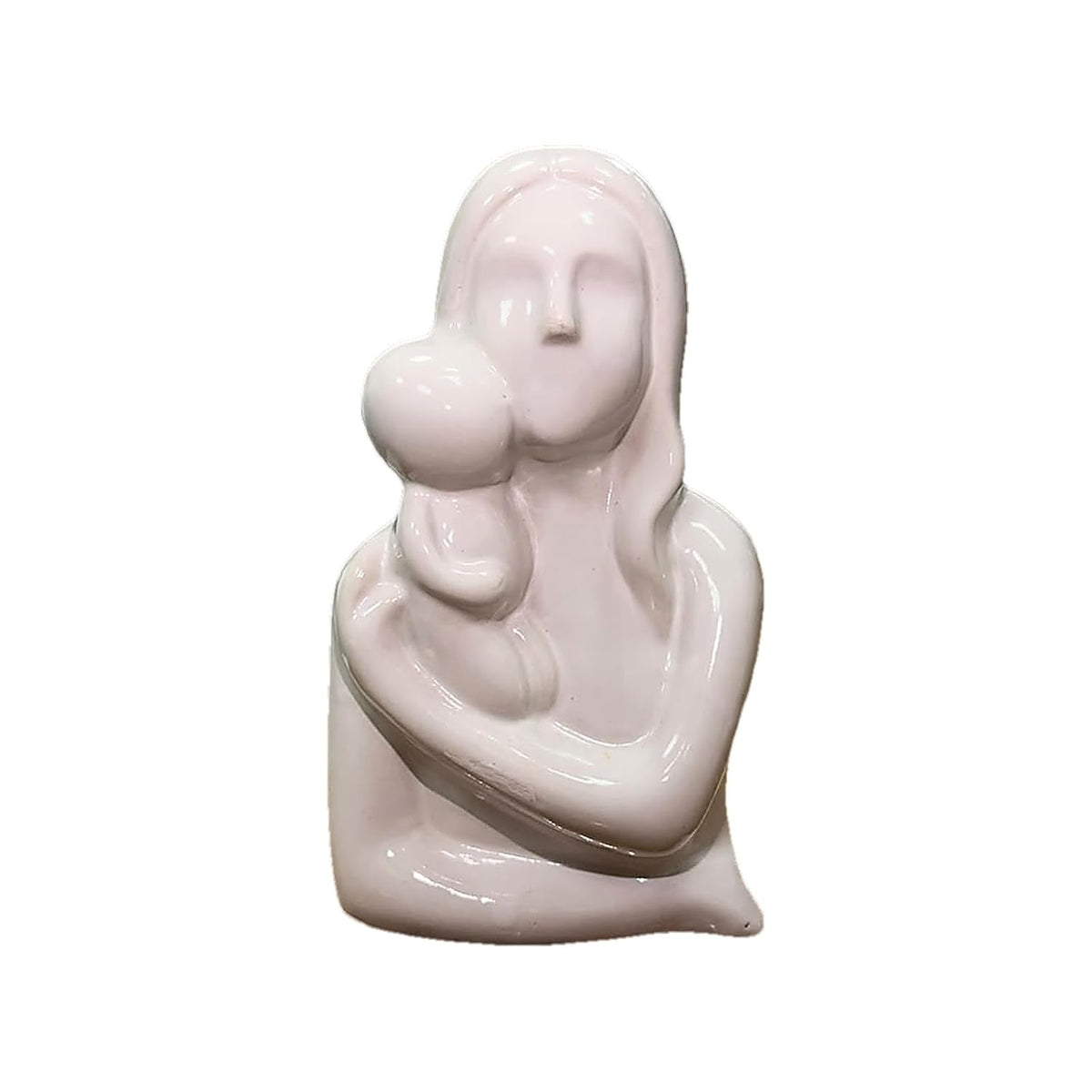 Vibhsa Mother and Child Ceramic Figurine, White Glossy Sculpture