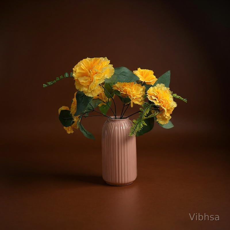 Vibhsa Pink Ribbed Ceramic Flower Vase