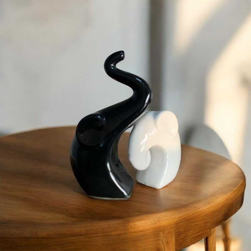 Vibhsa Black & White Elephant Couple Showpiece