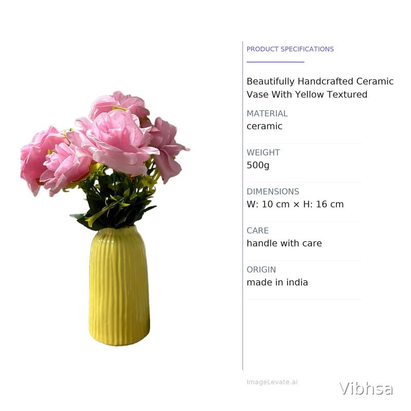 Vibhsa Yellow Ribbed Ceramic Flower Vase