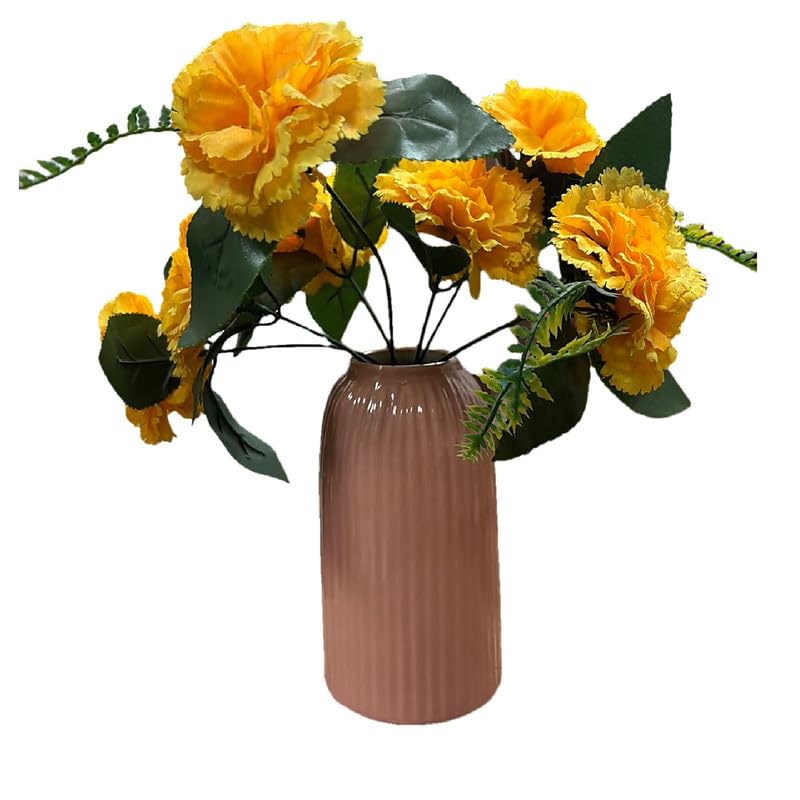 Vibhsa Pink Ribbed Ceramic Flower Vase