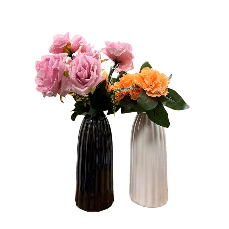 Vibhsa Modern Ribbed Ceramic Flower Vase Set of 2