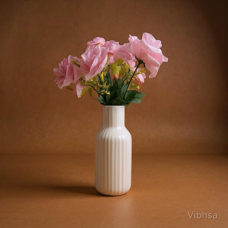 Vibhsa White Ribbed Ceramic Flower Vase