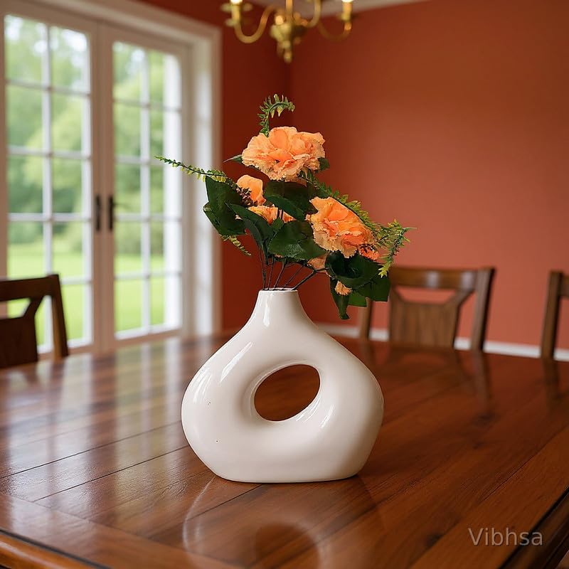 Vibhsa Modern Glossy White Ceramic Donut Ring Vase