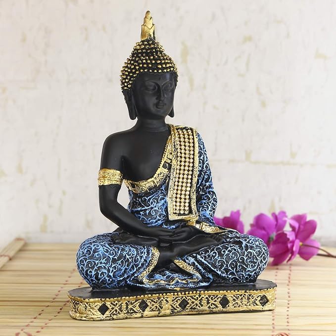 Vibhsa Meditating Buddha Statue – Black, Blue & Gold