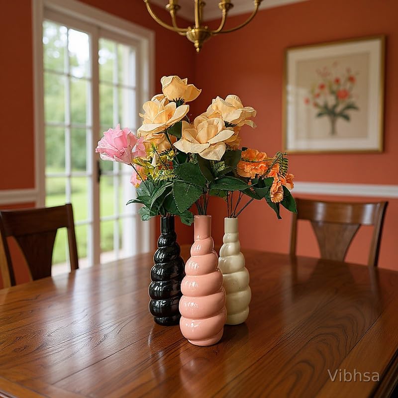 Vibhsa Stacked Bubble Ceramic Vase Set of 3 – Black, Pink & White