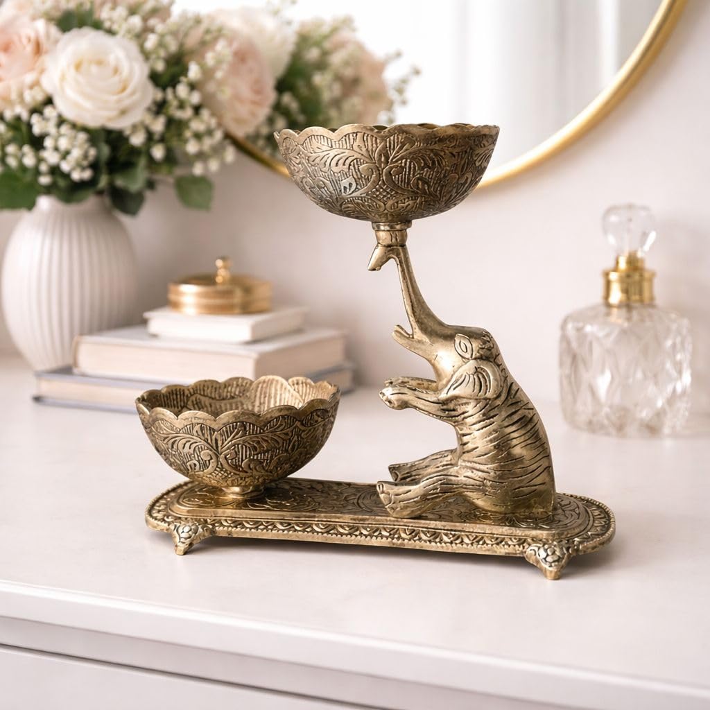 Vibhsa Antique Silver Elephant Dry Fruit Bowl Holder