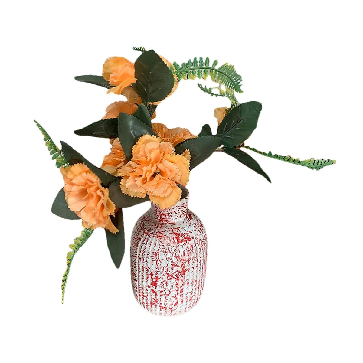 Vibhsa Red & White Ribbed Ceramic Vase
