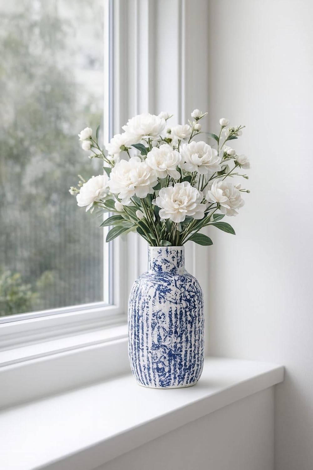 Vibhsa Decorative Flower Vase for Home Décor, Blue and White Ceramic