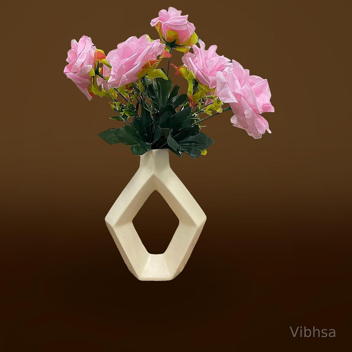 Vibhsa Diamond Open-Center Geometric Ceramic Flower Vase