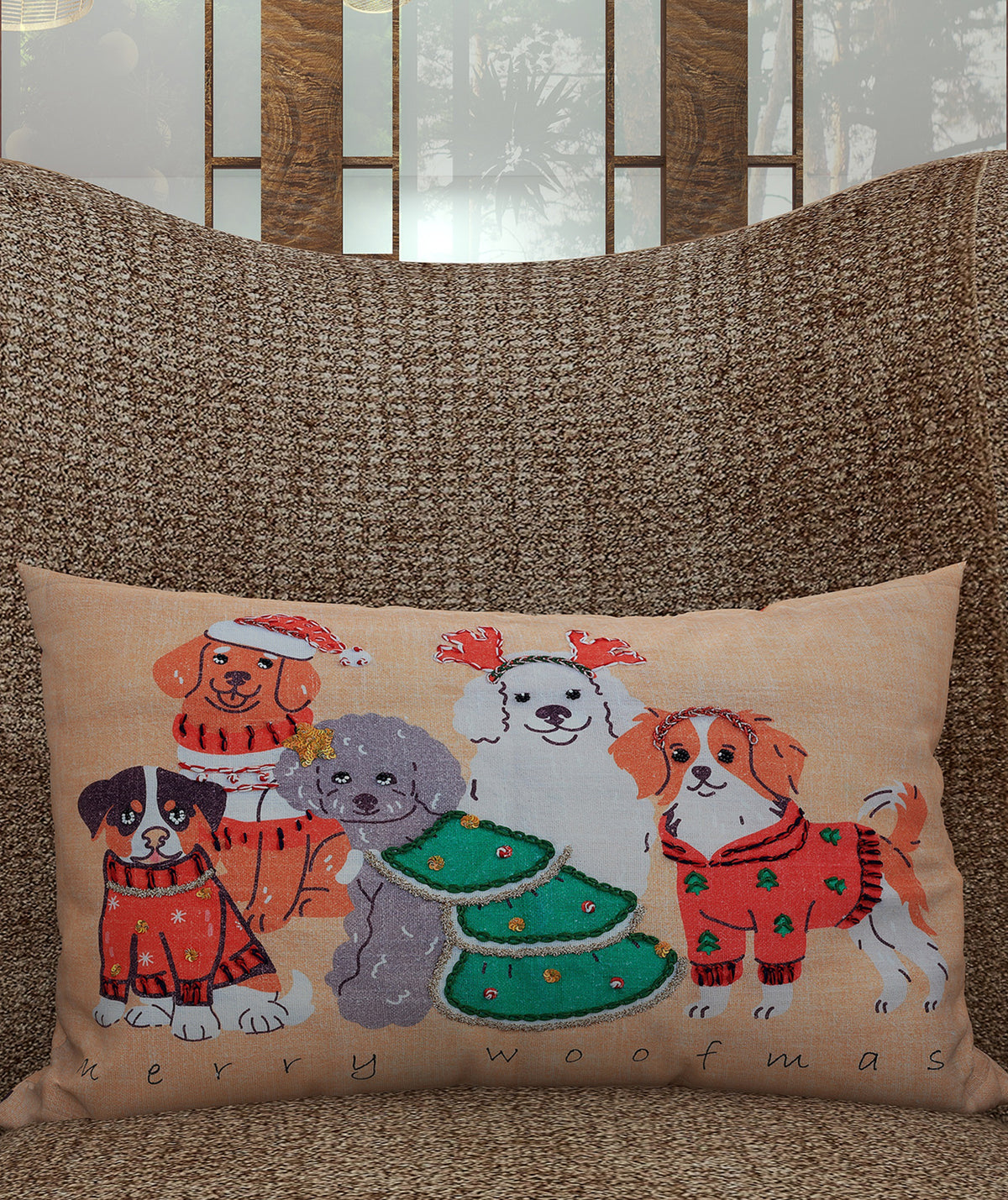 Vibhsa Merry Woofmas Christmas Pillow 14" x 20"