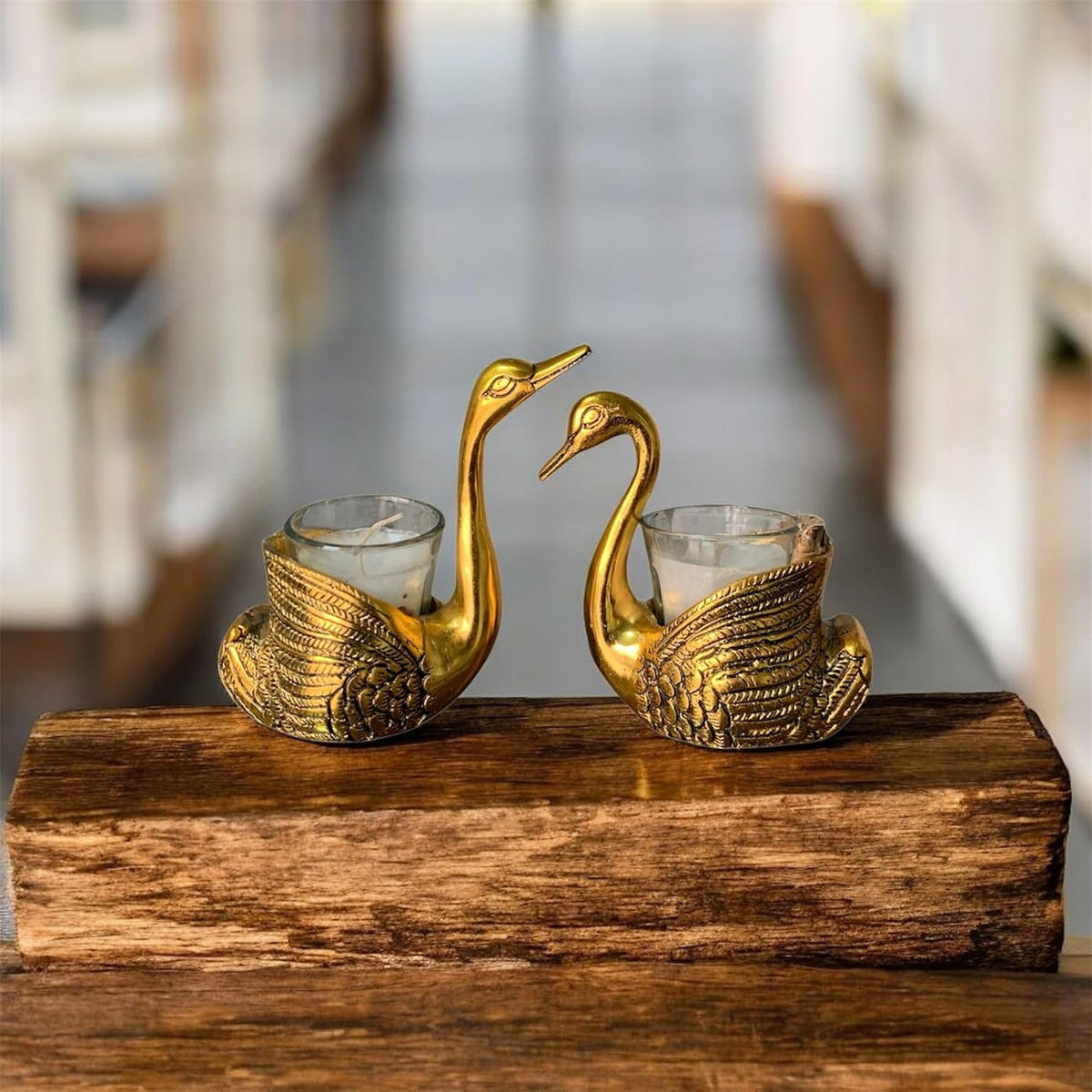 Vibhsa Aluminum Pair of Swan Candle Holder Showpiece for Good Luck & Love