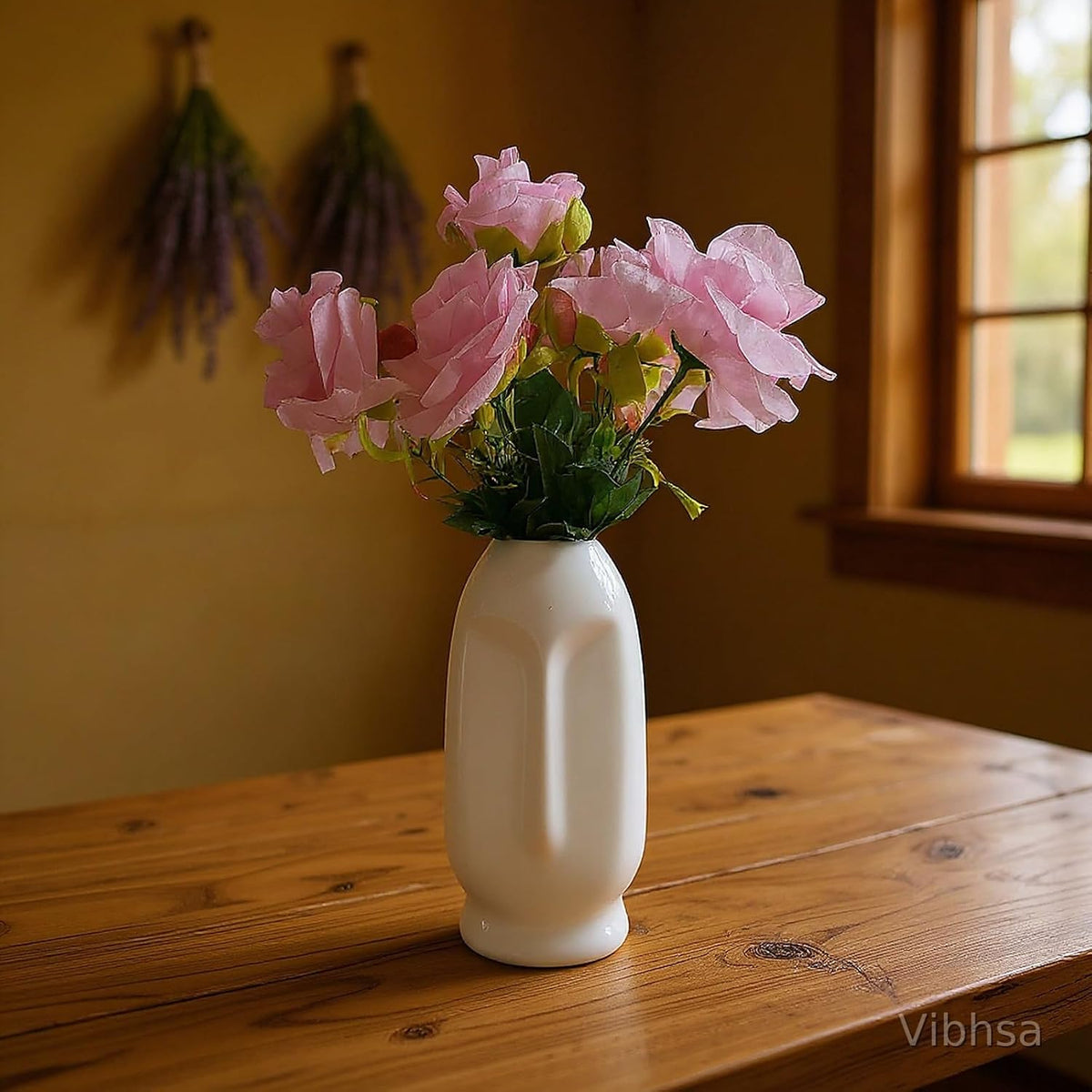 Vibhsa White Ribbed Ceramic Face Vase