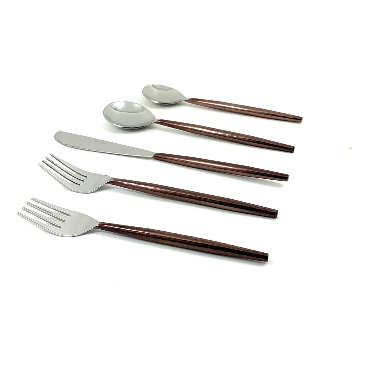 Hammered Stainless Steel Flatware 20-PC Set-Brown