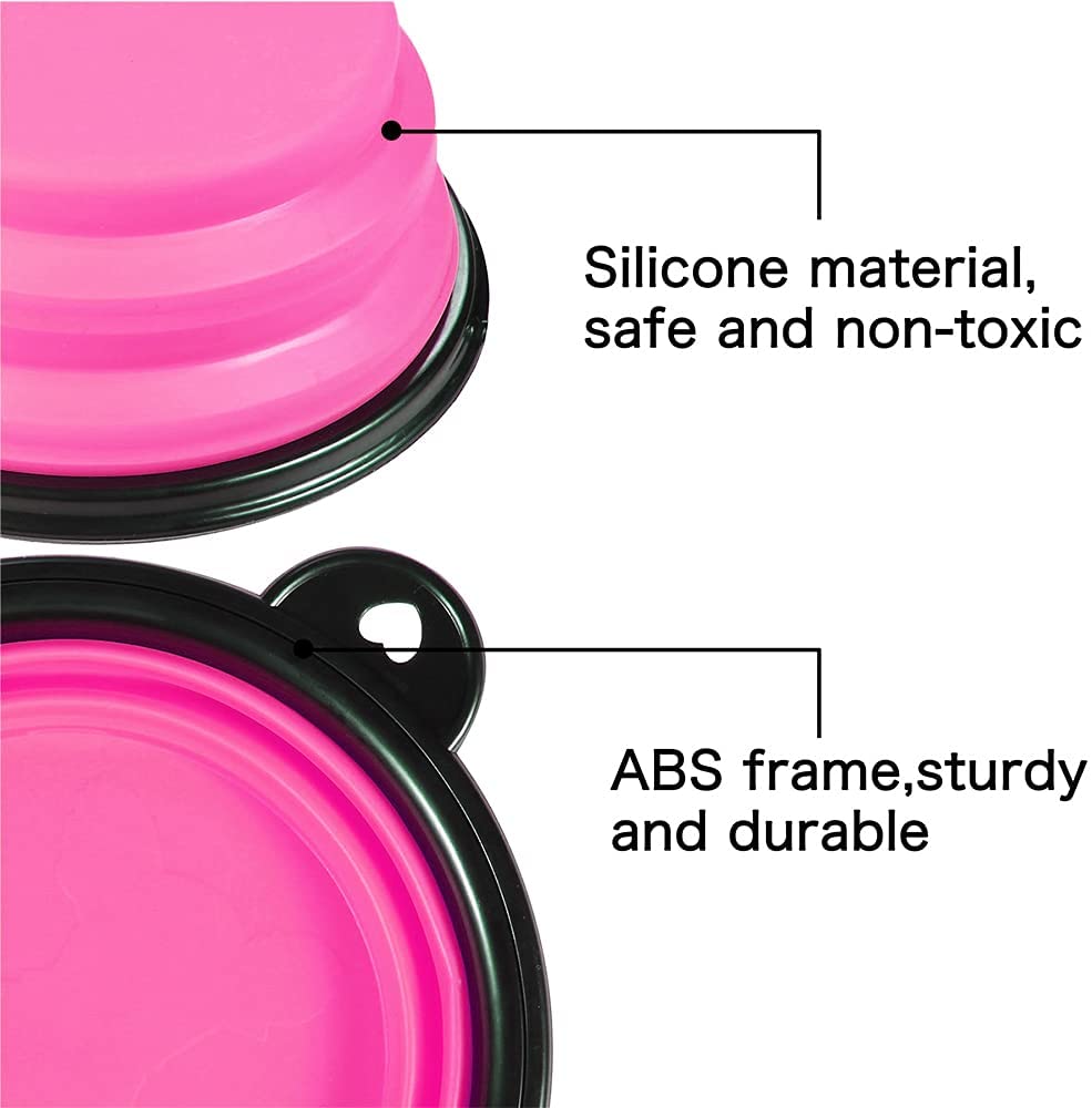 5" Portable and Foldable Small Dog Bowl-Pink set of 5