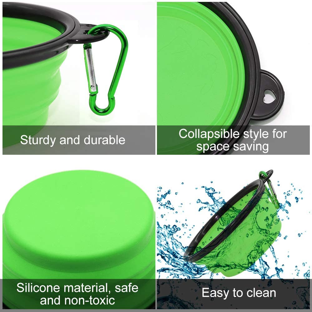 5" Portable and Foldable Small Dog Bowl-Green set of 5