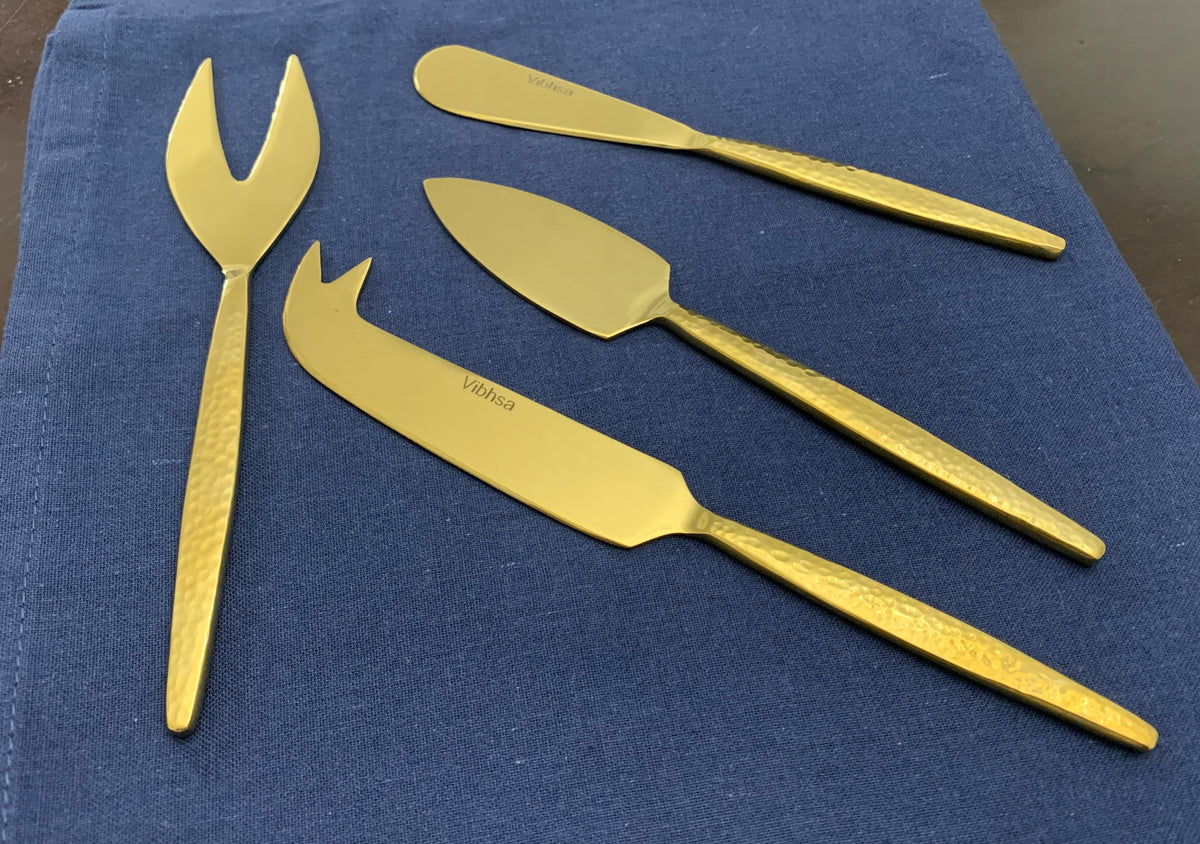 Vibhsa Gold Cheese knives set of 4 Stainless Steel Hammered