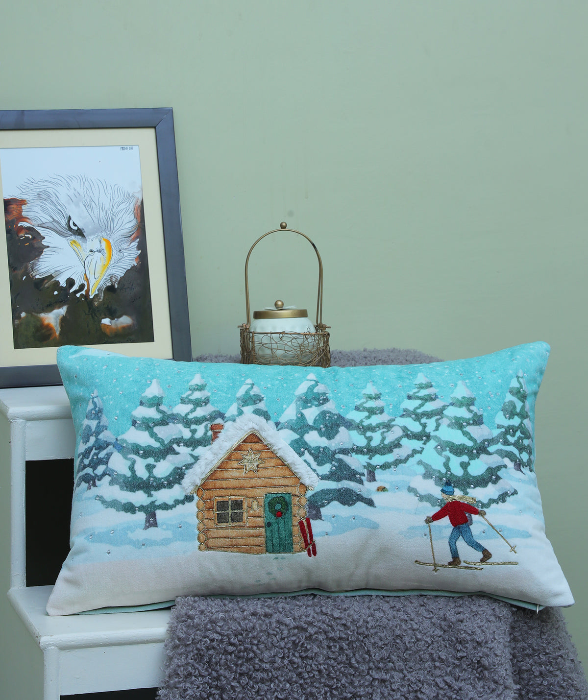 Vibhsa Christmas Skier Decorative Pillow 14X24