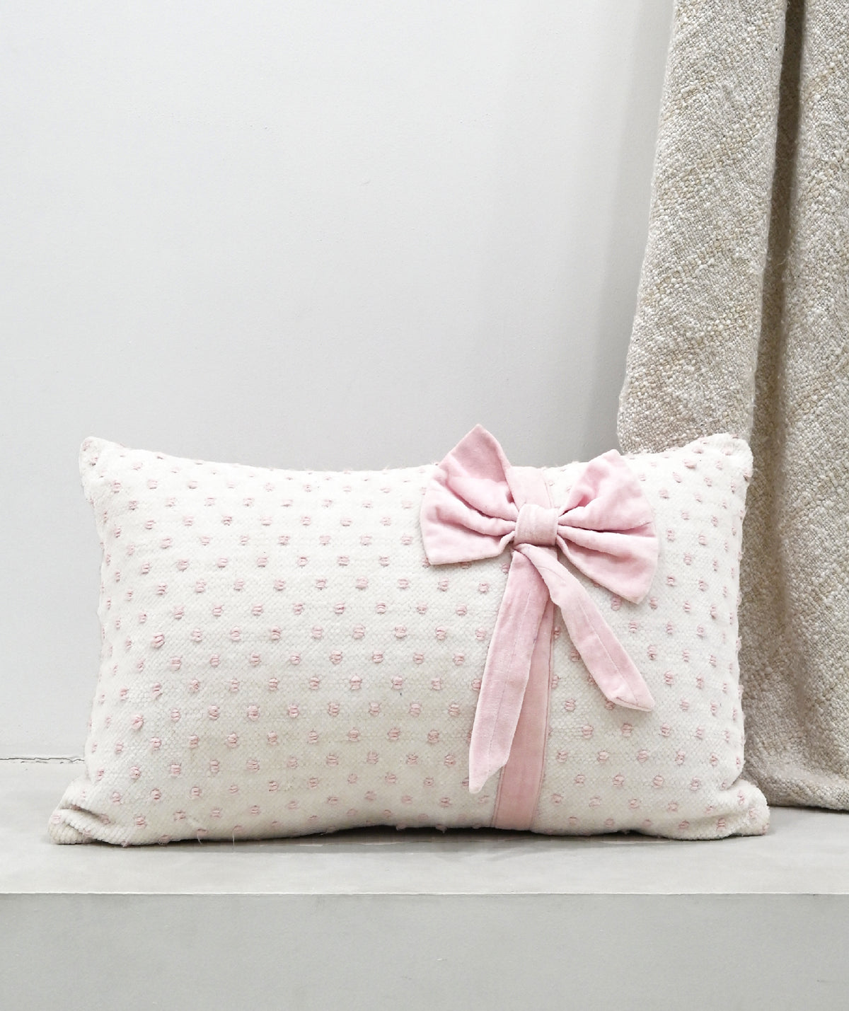 Vibhsa Handwoven Decorative Pillow with Bows and Frills, 14" x 24"