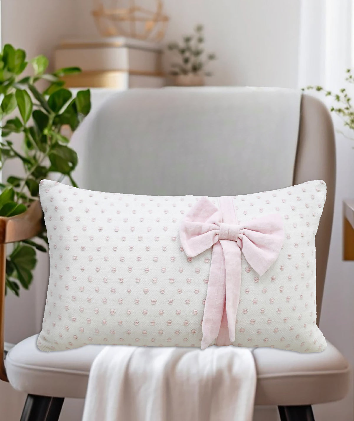 Vibhsa Handwoven Decorative Pillow with Bows and Frills, 14" x 24"