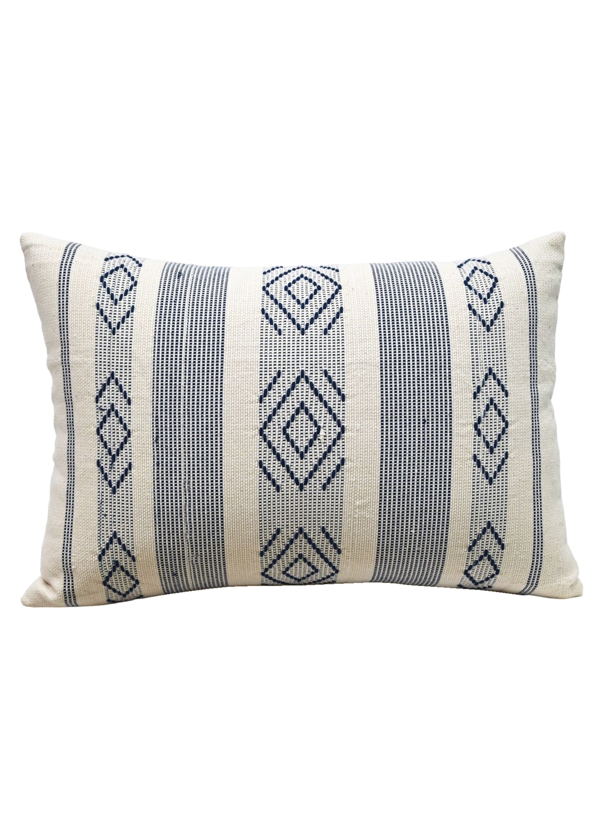 Vibhsa Navy & Ivory Jacquard Woven Throw Pillow 14x20, 100% Cotton