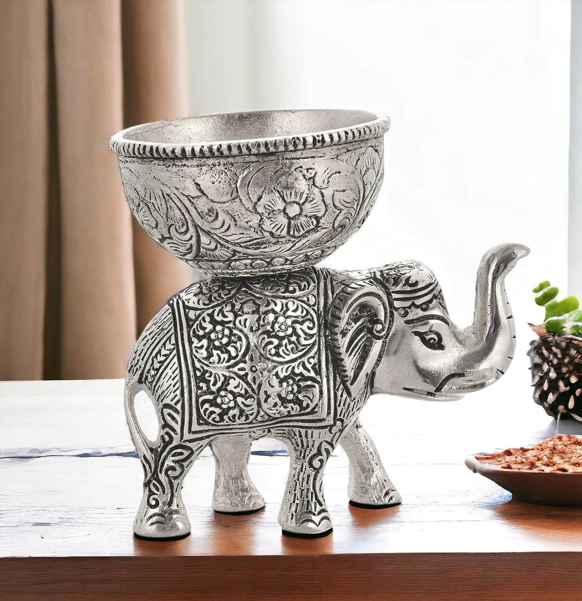 Vibhsa Metal Elephant Dry Fruit Bowl Showpiece Gold Polish for Your Home,Office Table