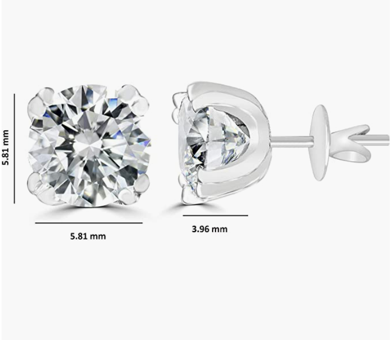 Moissanite Stud Earrings in 925 Sterling Silver 5mm, 0.78 CT