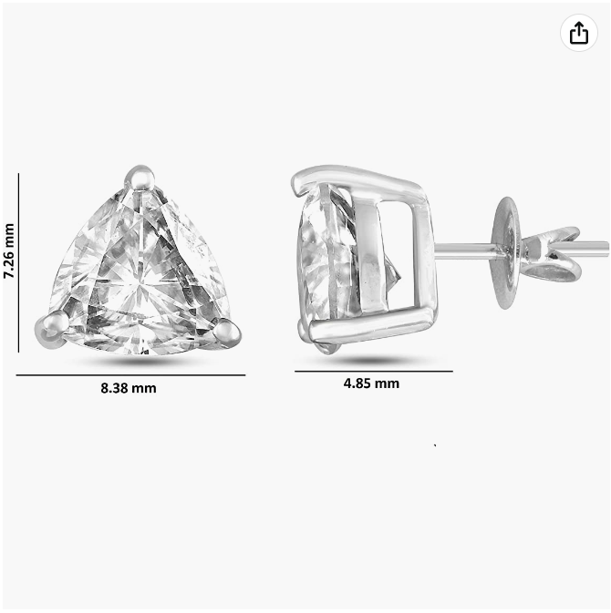 Vibhsa Trillion Cut Moissanite Stud Earrings, 0.54 Carat, 925 Sterling Silver