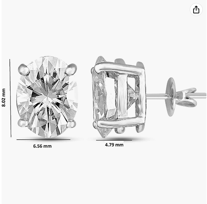 Brilliant Oval 86 mm 2.63 Carat Moissanite 14 kt White Gold Earrings for Women