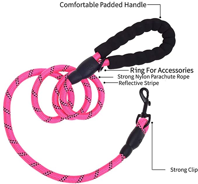 Fido N Feline 6 ft Padded Rope Dog Leash for Medium and Large Dogs - Pink