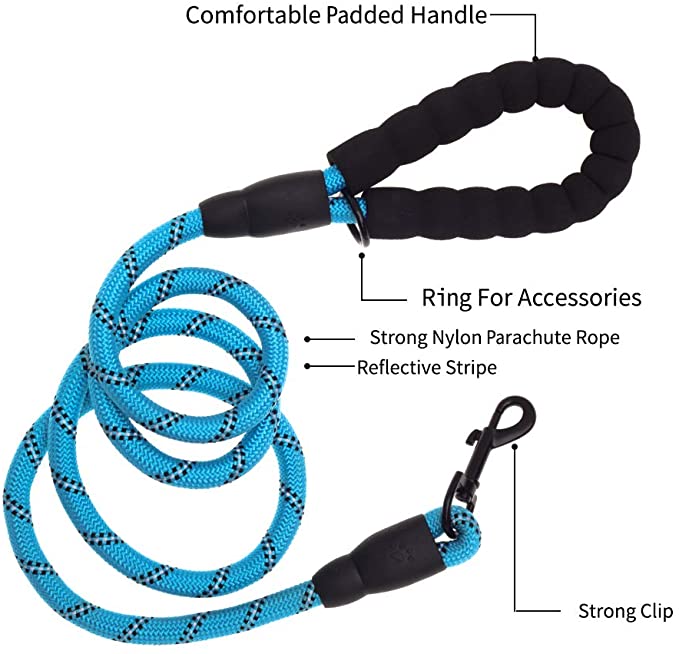 Fido N Feline 6 ft Padded Rope Dog Leash for Medium and Large Dogs - Blue