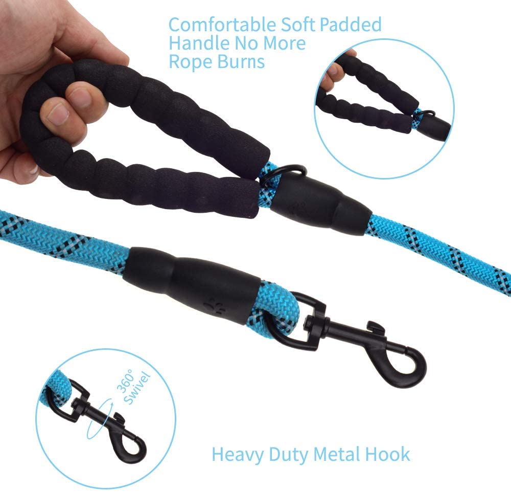 Fido N Feline 6 ft Padded Rope Dog Leash for Medium and Large Dogs - Blue